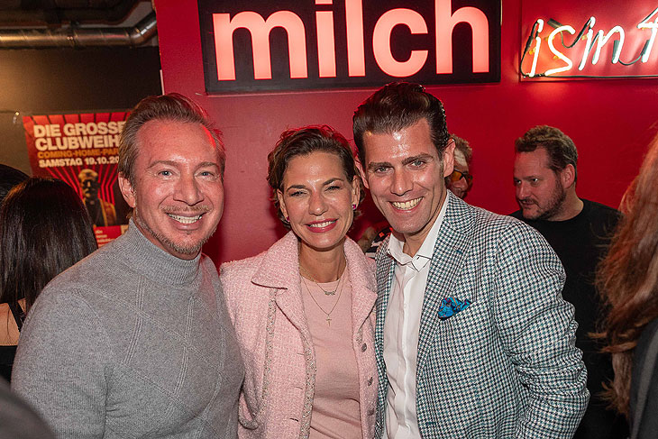 Anton Halbmayr, Sarah Kronsbein, Allessandro Rizzo bei der Clubweihe der Milch Bar (©Foto: Johannes Ritter) 